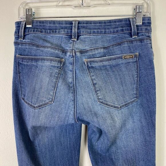 WHBM Light Wash Distressed Patched Low Rise Slim Leg Jeans Size 4 - Picture 6 of 9